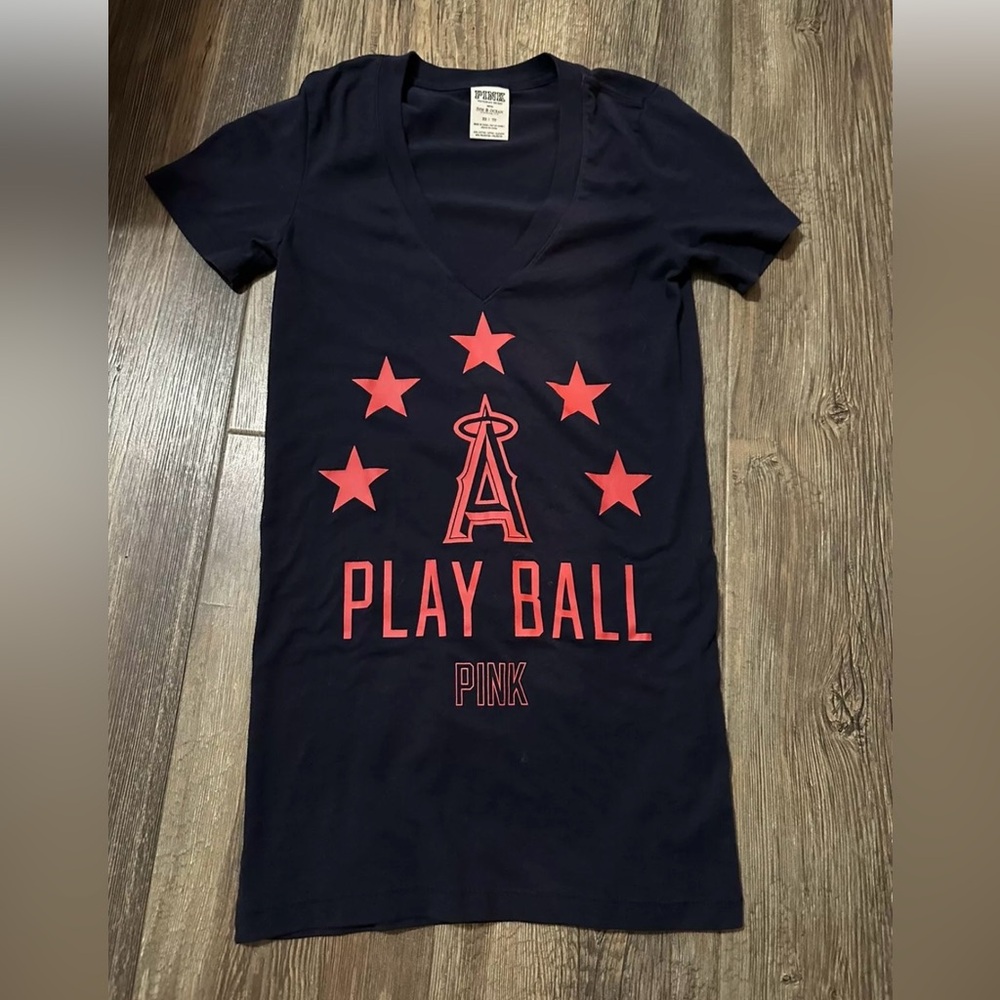 Victoria’s Secret MLB Anaheim Angels PINK baseball  t-shirt women's small S navy
